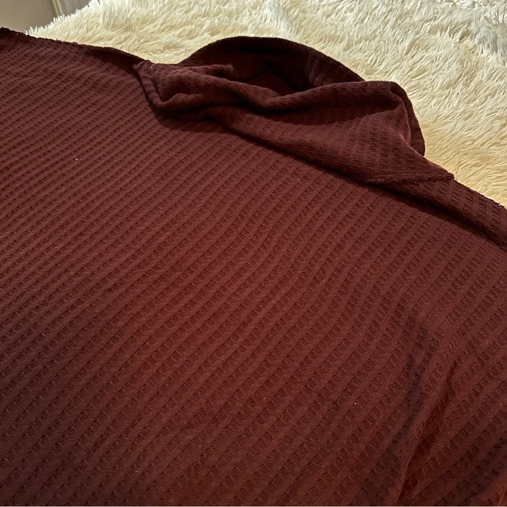 Free People Date Night Waffle Knit Cowl Neck Top Burgundy Size M (NWT)